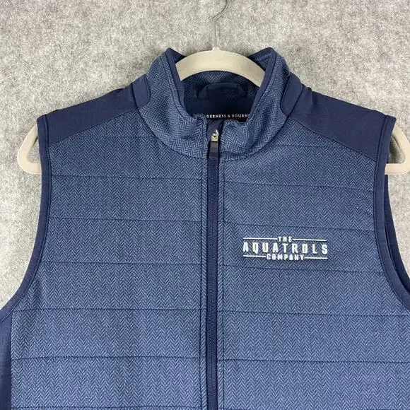 Holderness & Bourne Perry Vest Mens Medium Blue Herringbone Insulated Logo Golf